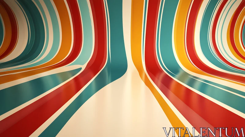 Curved retro color bands sweep through tunnel-like interior