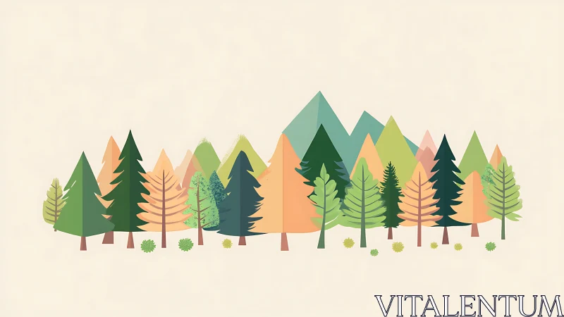 Colorful Forest Landscape with Layered Trees and Cozy Woodland Charm