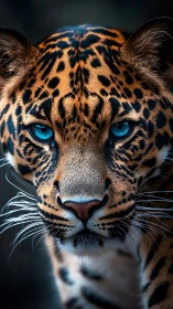 Leopard with Striking Blue Eyes Direct Portrait.