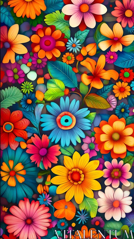 Vibrant Floral Explosion with Multicolored Daisy-Like Blooms