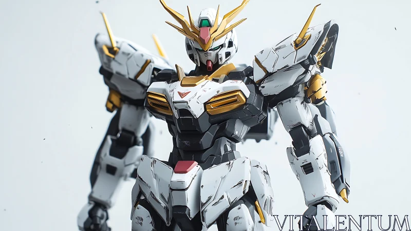Highly detailed white mecha rendered with cinematic hard-surface lighting