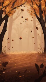 Autumn Path with Falling Leaves