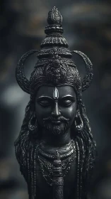 Serene dark metal deity statue radiates quiet spiritual power