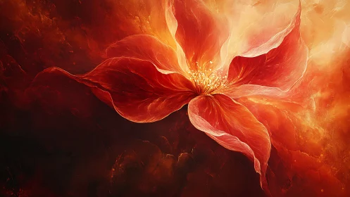 Glowing fiery flower unfolding in rich, dreamlike warmth.