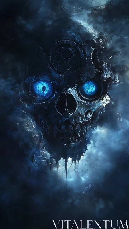 Skull of frozen void with glowing electric eyes.
