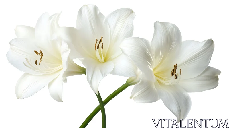 Three White Amaryllis Blooms with Brown Stamens