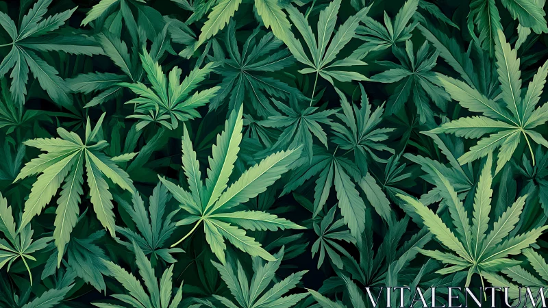 Cannabis foliage pattern rendered in layered digital greens.