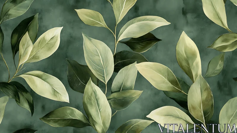 Botanical foliage pattern with layered sage green leaves.