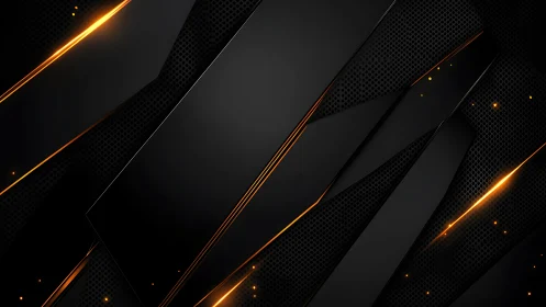 Diagonal black panels with glowing orange tech streaks.