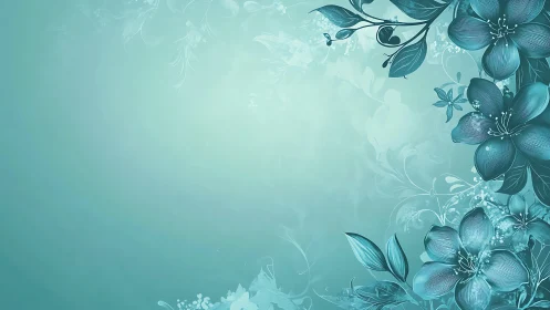 Floral Composition with Botanical Illustration in Turquoise Gradient