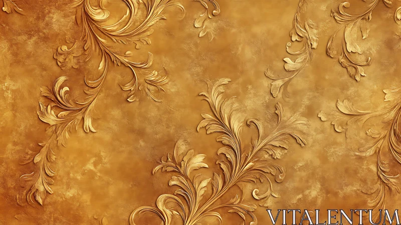 Baroque gold floral relief pattern on textured background.