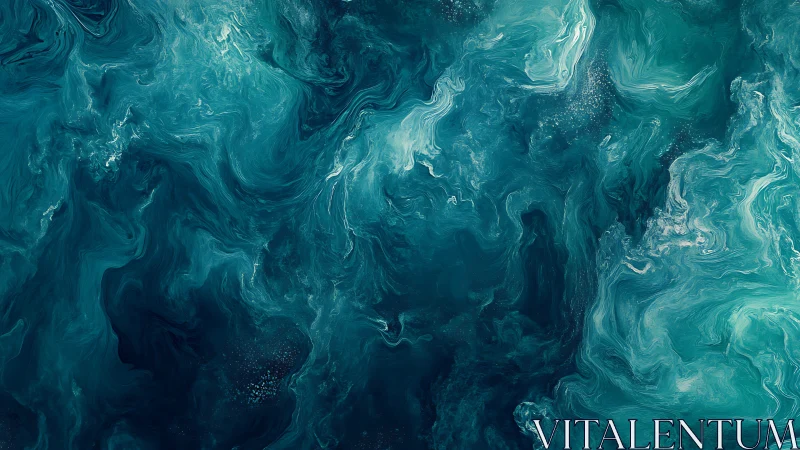 Digital teal fluid abstraction shows swirling layered motion