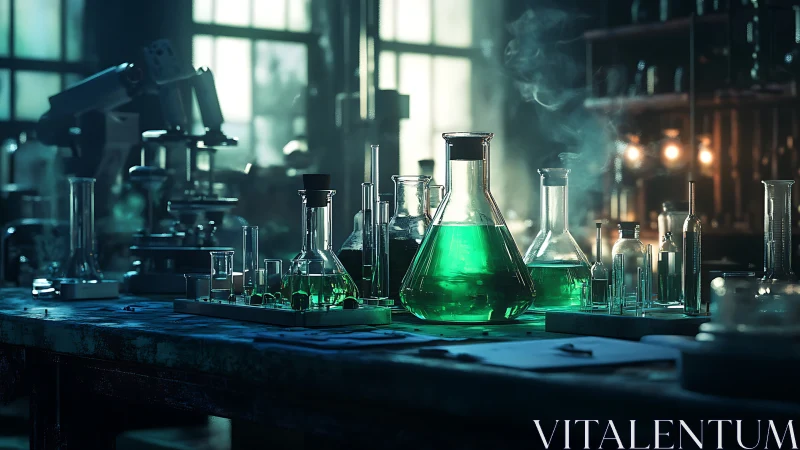 Emerald experiments simmer quietly under laboratory twilight