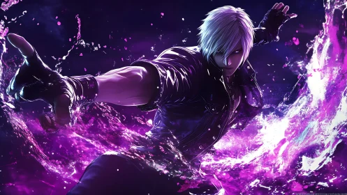 Midnight fighter dancing through waves of neon power.