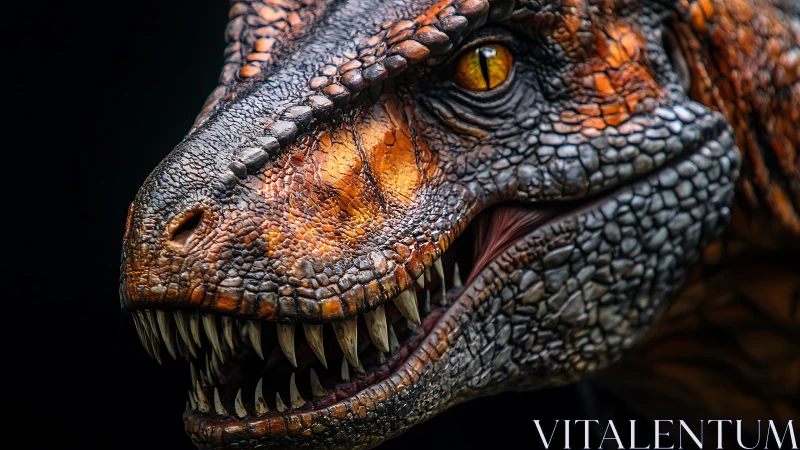 Predator’s Smile: Ember‑Eyed Dinosaur in Razor Focus.