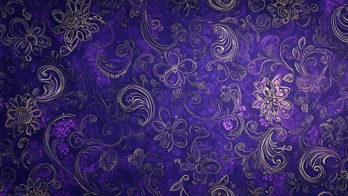 Gilded floral whorls swirling across royal violet night.