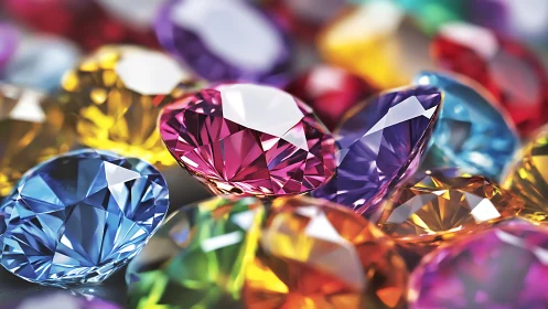 Multicolored faceted gemstones in radiant close-up display.