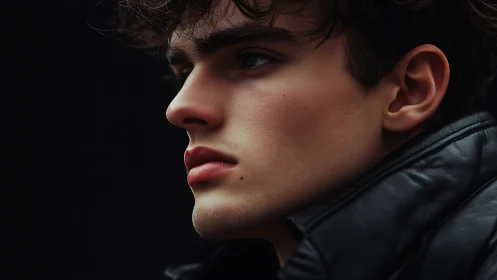 Photorealistic side-profile portrait in cinematic low-key lighting.