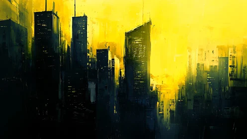 Neon dusk skyline dissolving into electric yellow haze.