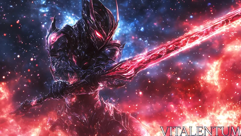 Cosmic void knight unleashes a blazing galactic blade.