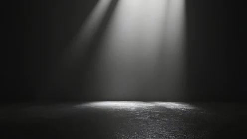 Spotlights illuminate textured dark floor in empty space