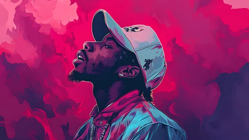 Neon portrait channels dreamlike urban atmosphere.