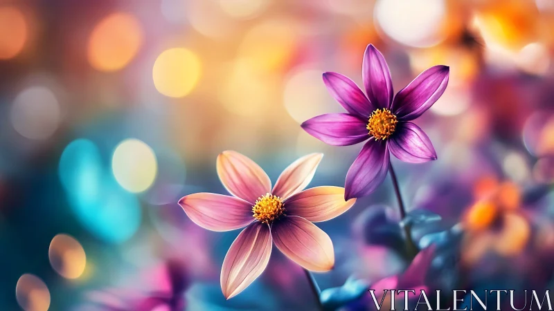 Digital rendering of cosmos flowers with soft bokeh background.