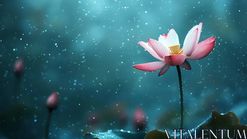Lotus in Rain: Nature's Delicate Beauty.