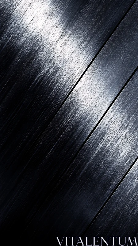 Specular brushed-metal planks under oblique high-contrast lighting.