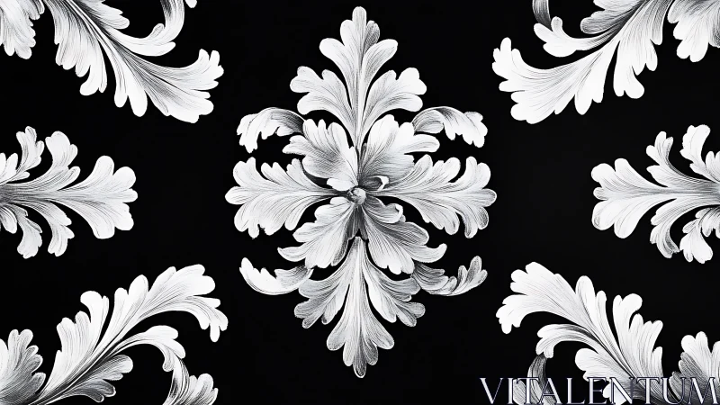 Baroque silver foliage blooms against midnight black.