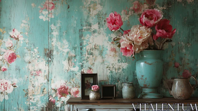 Shabby turquoise blooms trade secrets with timeworn wood
