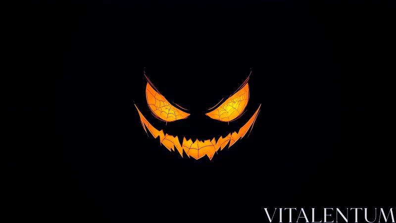 Sinister pumpkin grin glowing from the velvet Halloween void.