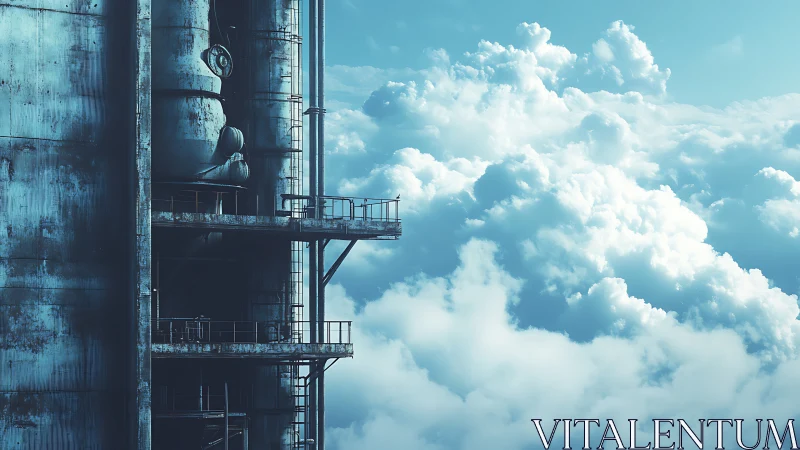 Industrial tower structure adjacent to dense cloud layer.