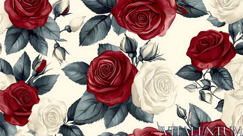 Classic Red and White Roses with Dark Green Foliage