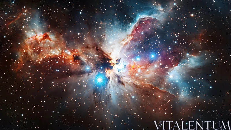 Stellar nursery glows in colorful interstellar dust clouds.