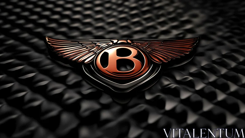 Winged automotive emblem on dark textured metallic surface