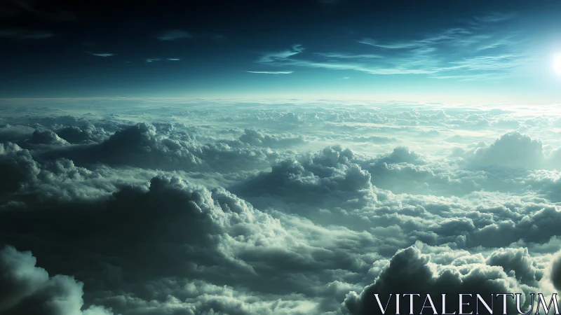 Stratospheric cloudscape under teal twilight illumination.