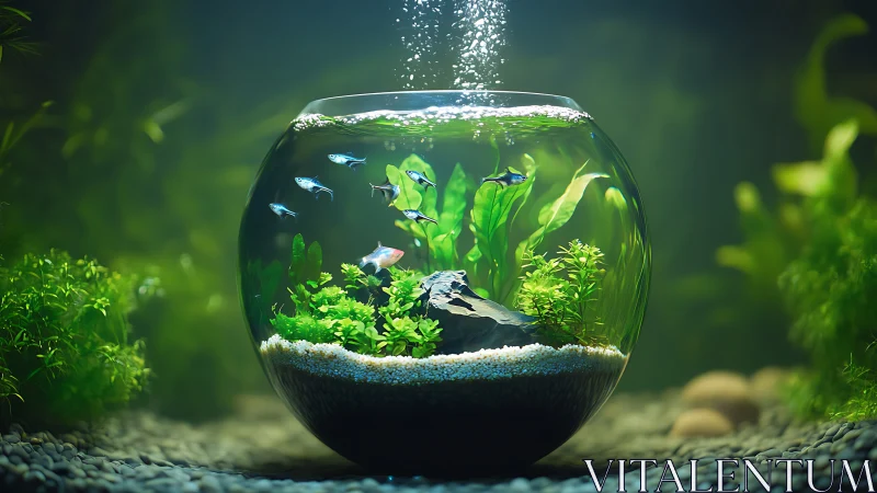 Cozy glass aquarium world with playful neon blue fish.