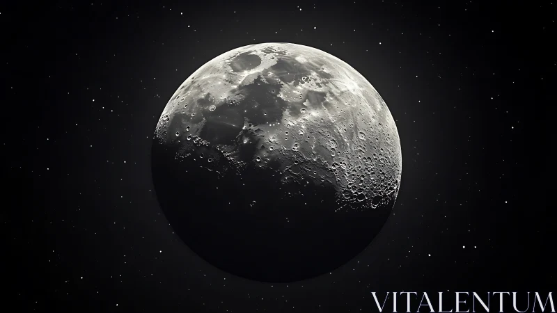 Lunar crescent in high-contrast monochrome starfield study.