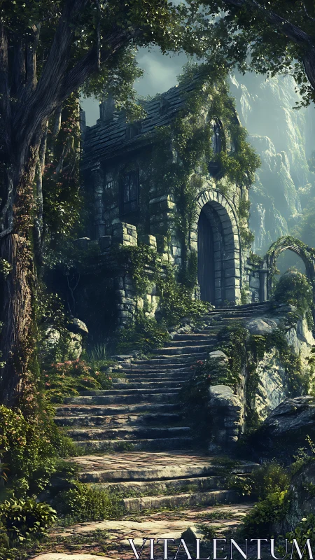 Mossy stone stairway lures wanderers toward a forgotten gate