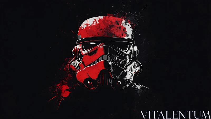 Bold red sci fi helmet bursting from a dark galaxy night.