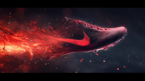 Fiery red running shoe bursts forward in a trail of speed