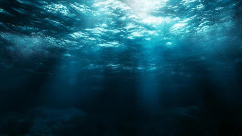 Silent blue cathedral beneath shimmering ocean ceiling.