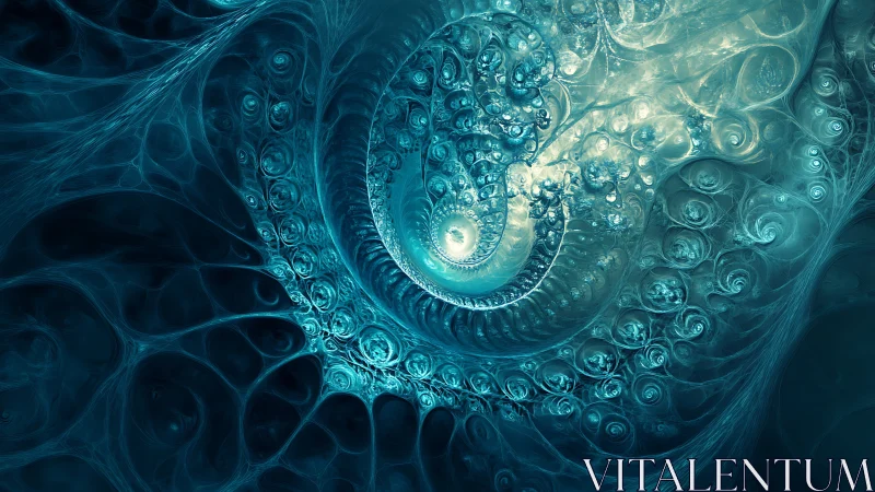 Spiraling aqua cosmos coils into luminous fractal tide.