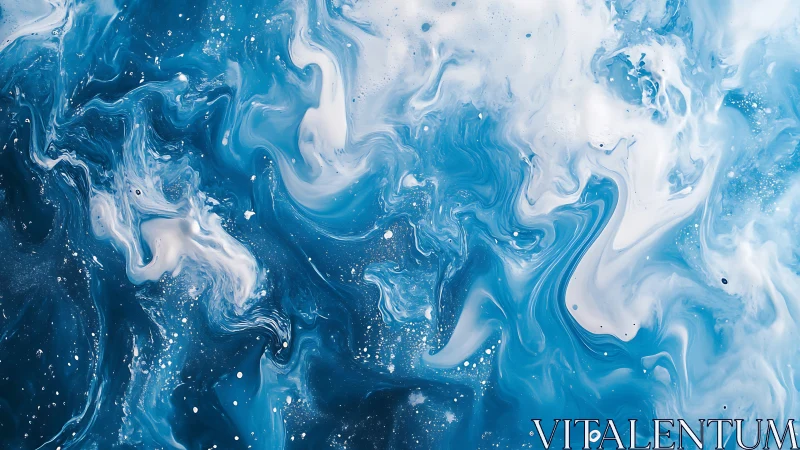 Blue and white liquid swirl abstract fluid pattern surface.