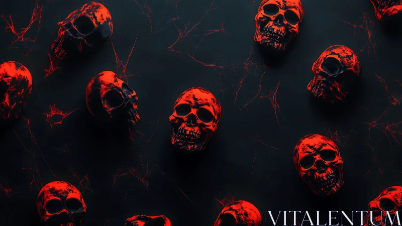 Red skull pattern on dark background with fine webbing.