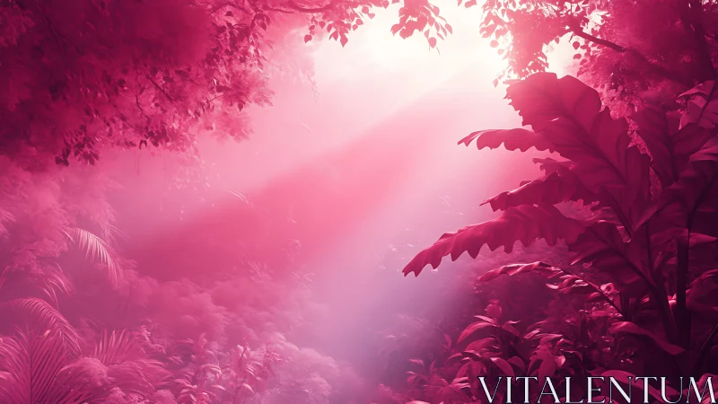 Candyfloss jungle dreaming under blushing sunrise beams.