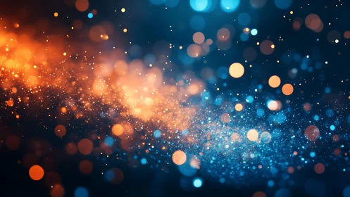 Vibrant Abstract Bokeh Lights in Orange and Blue Tones, Digital Art.