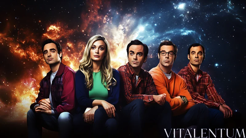 Curious friends share a quiet moment under a cosmic sky