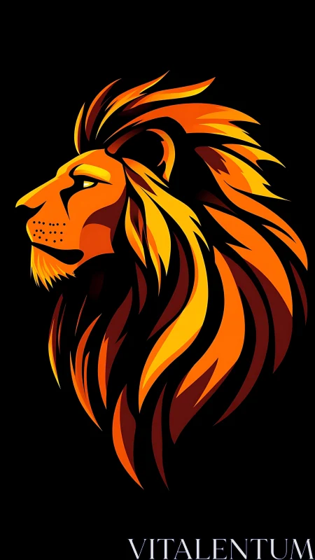Profile illustration of lion head with stylized warm mane.